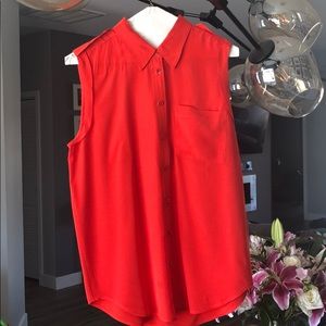 Equipment Slim Signature Sleeveless Blouse Coral